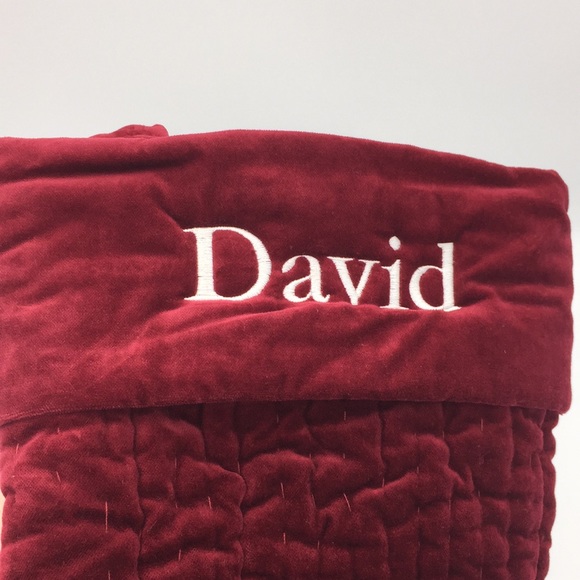 Pottery Barn Quilted Velvet Christmas Stocking Red Monogrammed David 24 inch - Picture 2 of 13